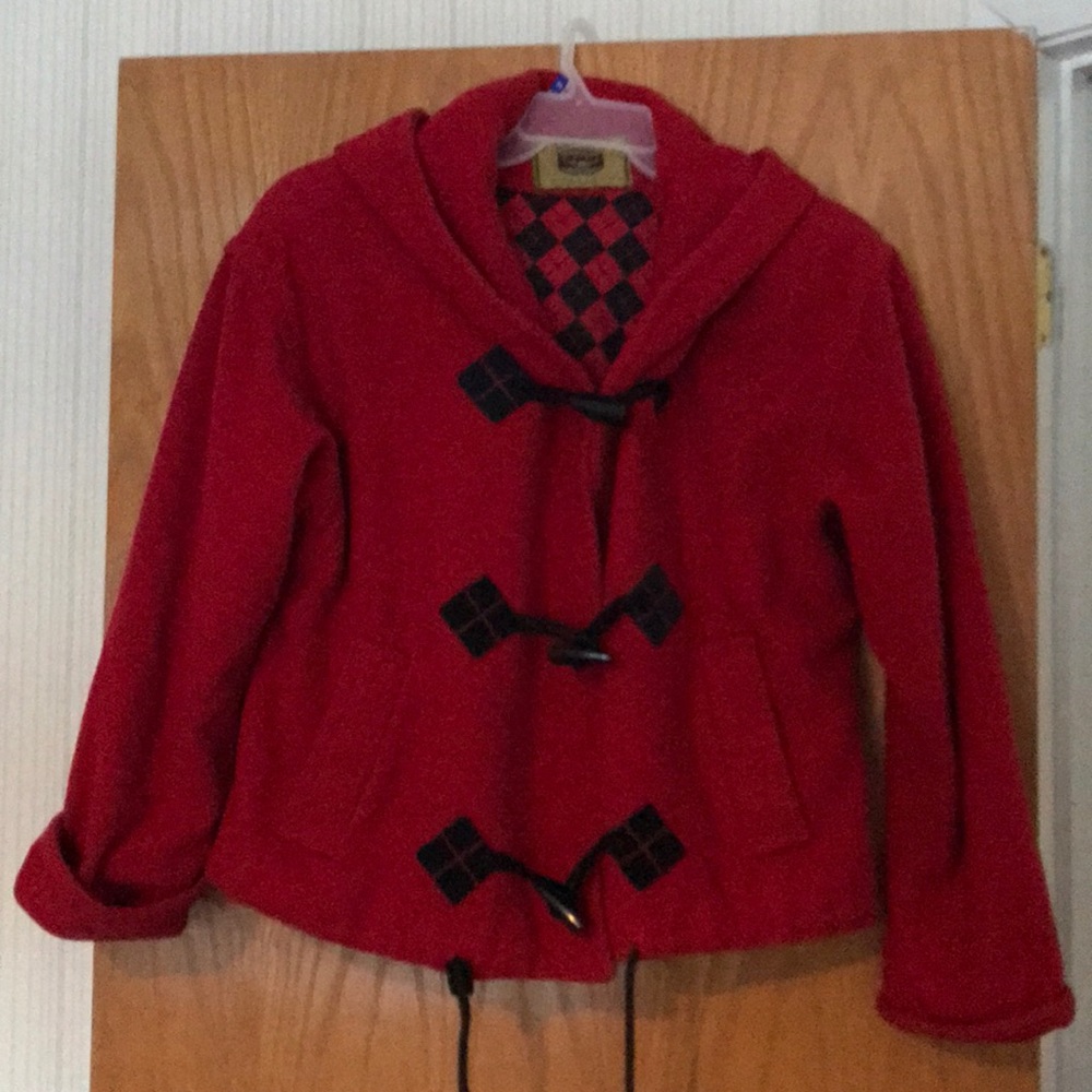Red and black warm wool material-like winter  coat